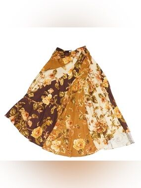 Zimmermann size 1 AU floral Patchwork Midi Skirt in neutrals, brown and Cream